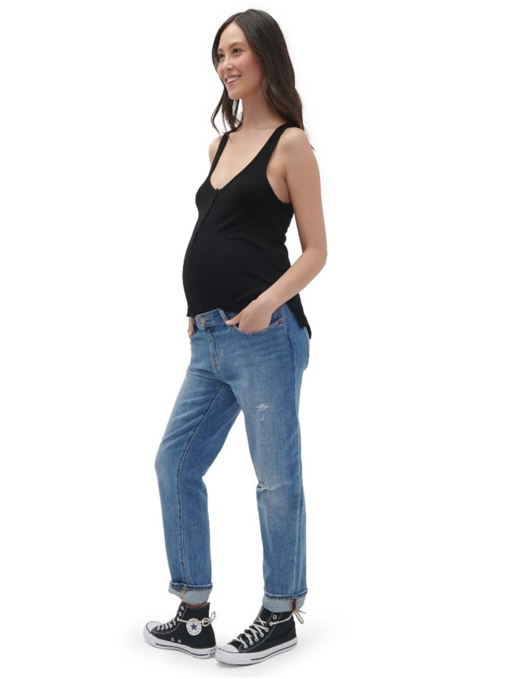 HATCH The Under the Bump Boyfriend Maternity Jeans in Destroyed Light Wash